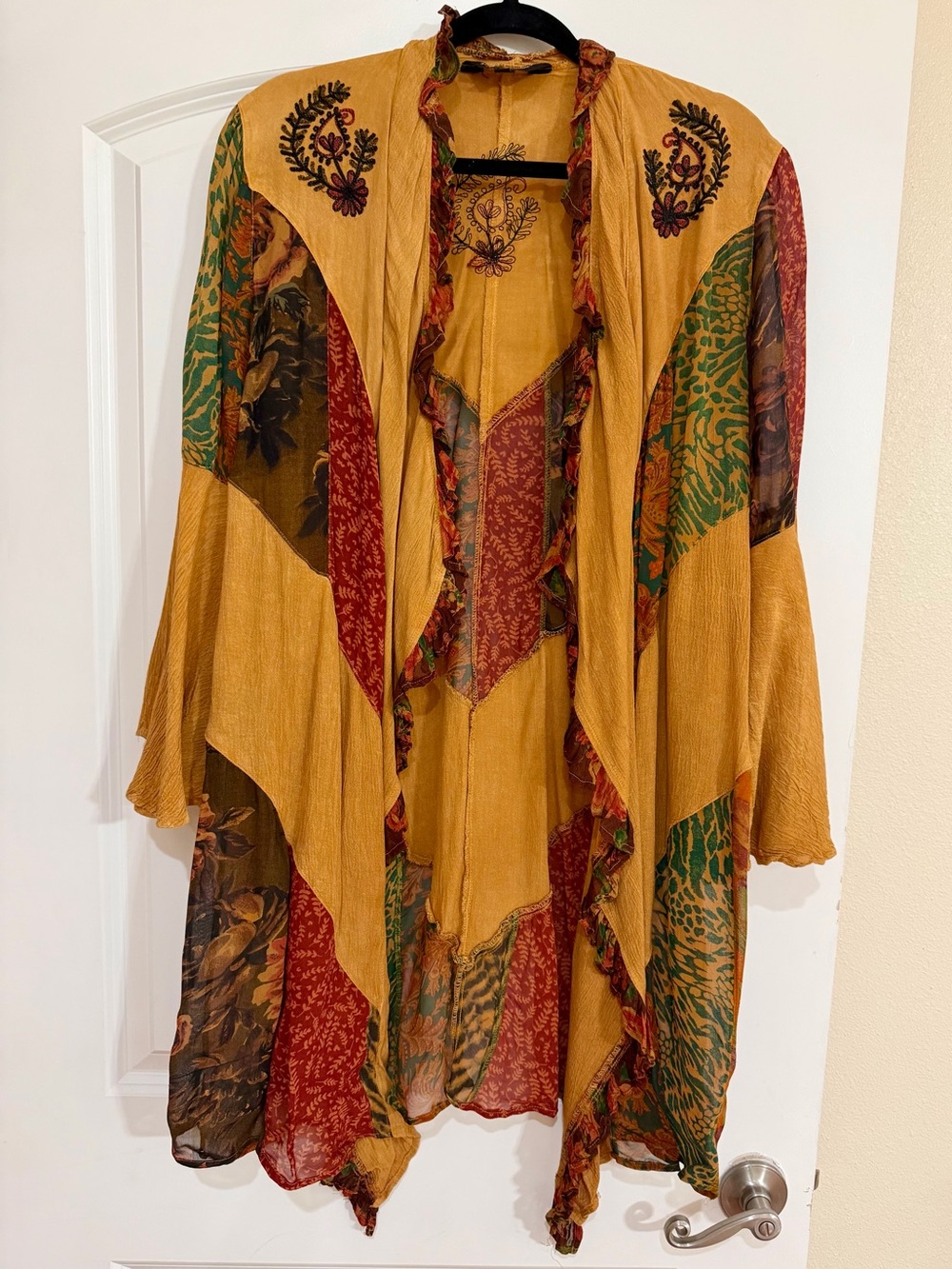 Young Threads Bohemian Mustard/Multicolor Patchwork Draped Kimono